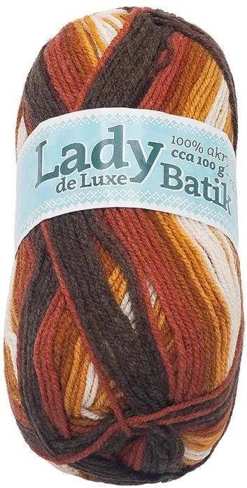 Priadza Bellatex Priadza Lady de Luxe Batik 100 g - 607 červená, oranžová, hnedá