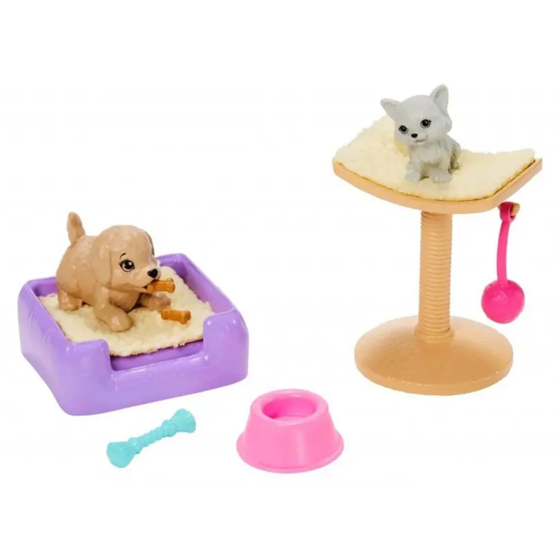 Barbie Zvieratko s doplnkami - Pes, mačička a ich pelechy, Mattel GRG59