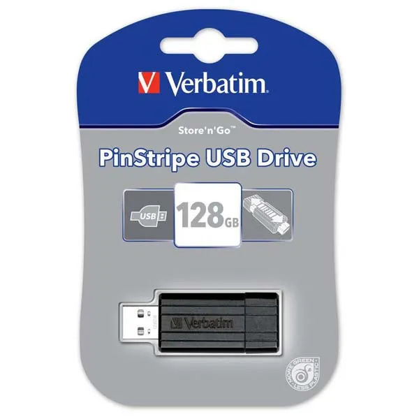Verbatim USB flash disk, USB 2.0, 128GB, Pinstripe, čierny, 49071
