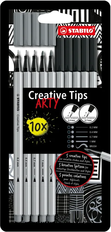 Kreatívna sada STABILO Creative Tips ARTY - sada 10 ks (čierna a stredne šedá farba)