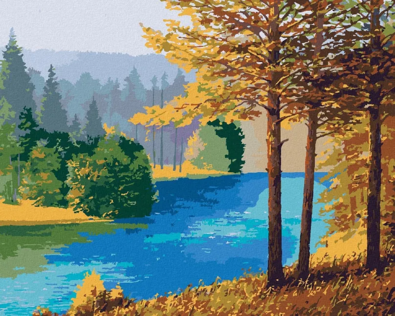 Maľovanie podľa čísel Rieka tečúca v lese, 40x50 cm, bez rámu a bez vypnutia plátna