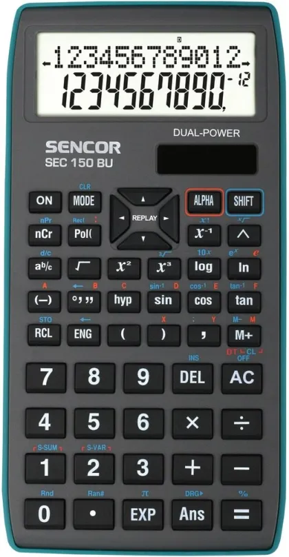 Kalkulačka SENCOR SEC 150 BU, vedecká, solárne aj batériové napájanie, 12miestny LCD displ