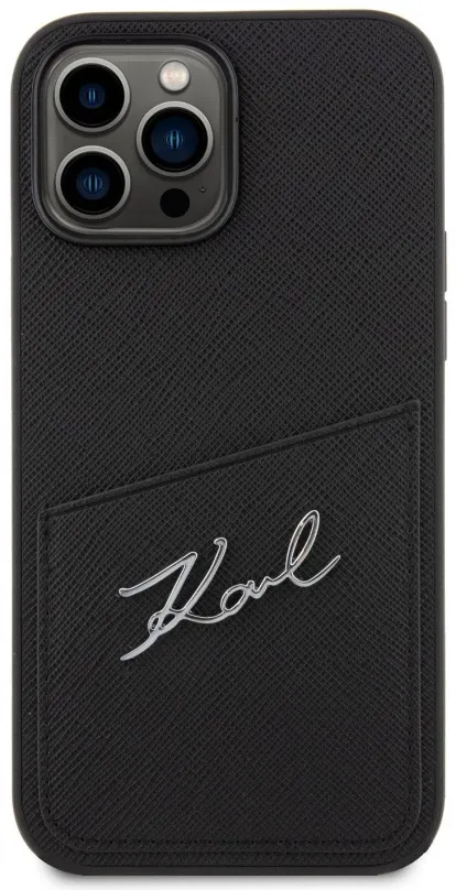 Kryt na mobil Karl Lagerfeld Saffiano Slot Metal Signature Zadný Kryt pre iPhone 14 Pro Max Black