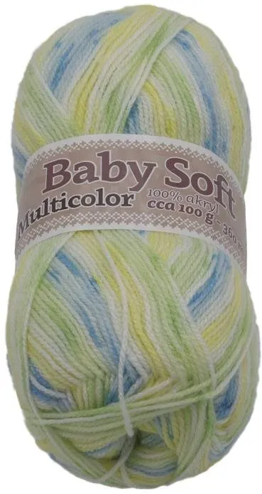 Priadza Baby soft multicolor 100g - 609 biela, žltá, modrá, zelená