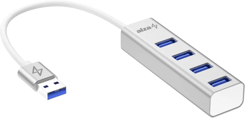 USB Hub AlzaPower AluCore USB-A (M) na 4× USB-A (F) strieborná