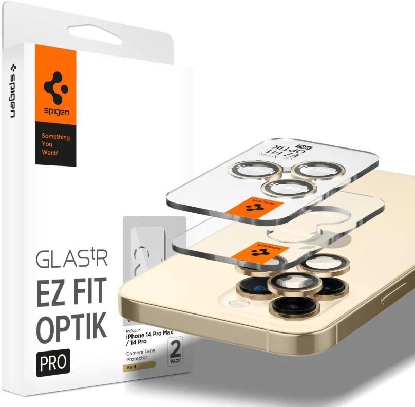 Ochranné sklo na objektív Spigen Glass EZ Fit Optik Pro 2 Pack Gold iPhone 14 Pro/iPhone 14 Pro Max