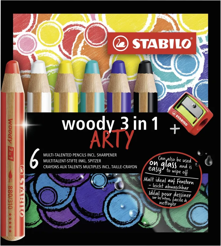 Pastelky STABILO Farebné ceruzky "Woody ARTY 3 in 1", 6 rôznych farieb, guľatá, silná, STABILO