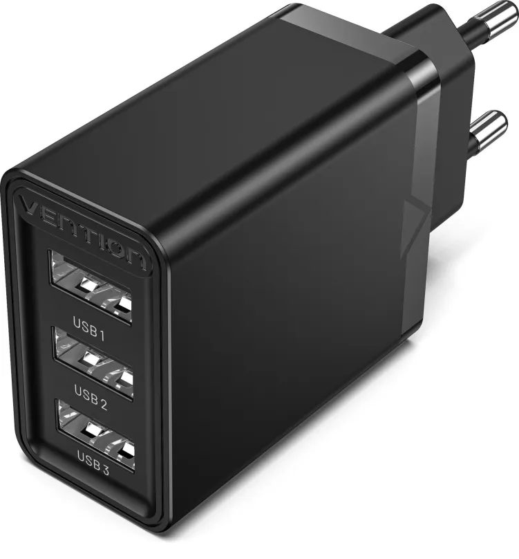 Nabíjačka do siete Vention 3-port USB Wall Charger (12W/12W/12W) Black