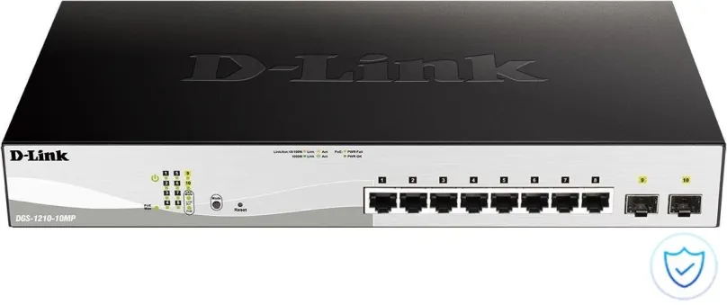 Switch D-Link DGS-1210-10MP, do čajky, 8x RJ-45, 2x SFP, 8x 10/100/1000Base-T, IGMP Snoopi