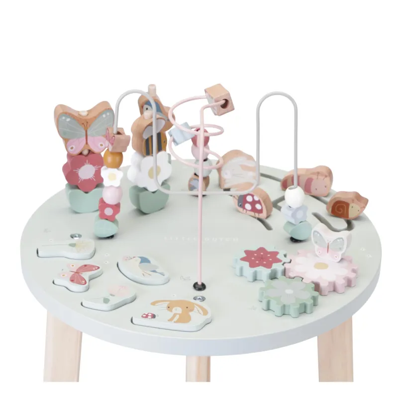 Drevená hračka Stolík s aktivitami drevený Kvety a motýle