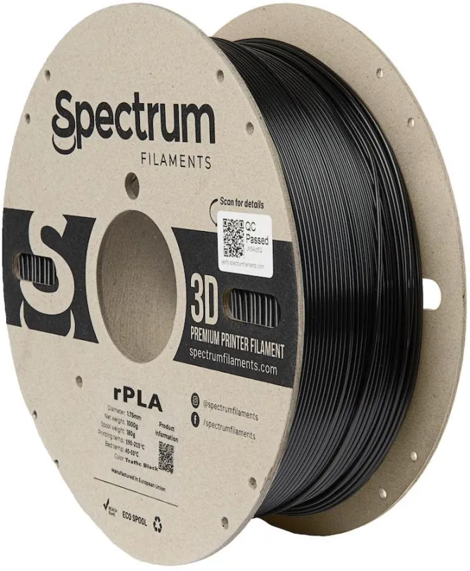 Filament Filament Spectrum R-PLA 1.75mm Traffic Black 1kg, materiál rPLA, priemer 1,75 mm