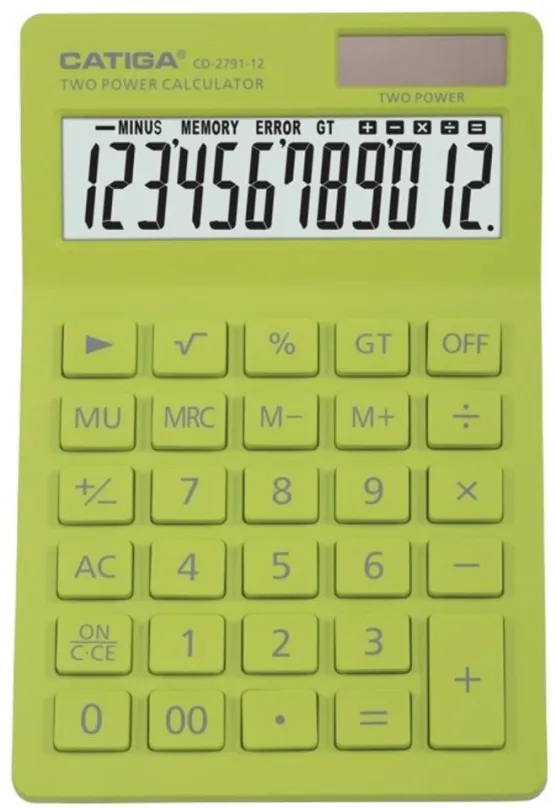 Kalkulačka CATIGA CD-2791 zelená, stolné, batériové napájanie, 12miestny 1riadkový displej