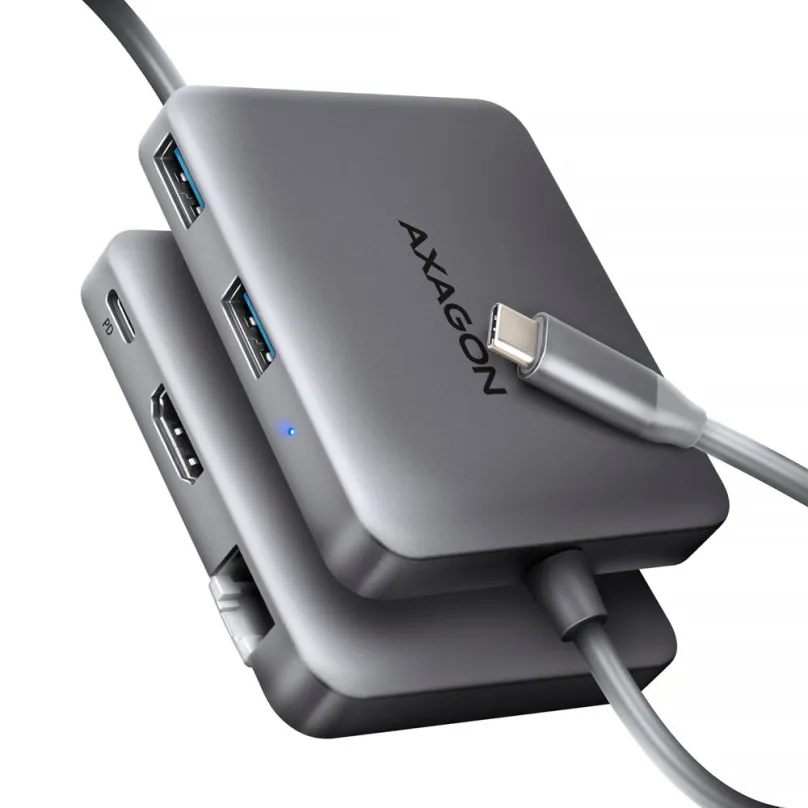 Replikátor portov AXAGON HMC-5HL 5-in-1 Hub, USB-C 5Gbps, 2x USB-A, HDMI 4k/60Hz, RJ-45, PD 100W, USB-C cable 20 cm