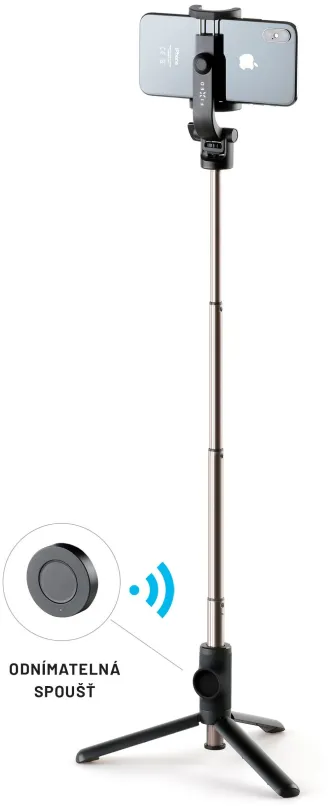 Selfie tyč FIXED Snap s tripodom a bezdrôtovou spúšťou, 1/4" závit čierny