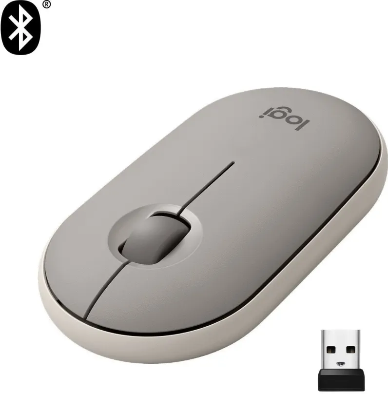 Myš Logitech Pebble M350 Wireless Mouse, Almond Milk, bezdrôtová, optická, 1000DPI, 3 tlač