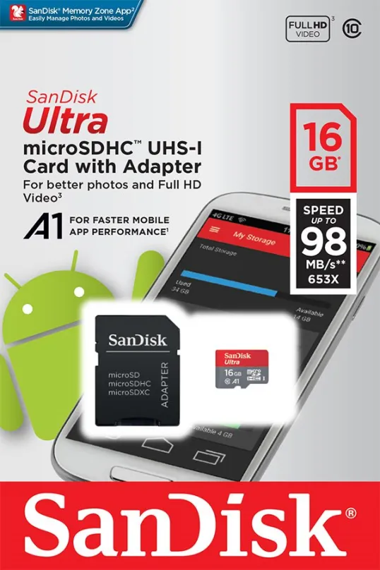 Pamäťová karta SanDisk MicroSDHC 16GB Ultra + SD adaptér