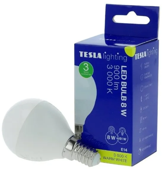 LED žiarovka TESLA LED žiarovka miniglobe BULB E14, 8W, teplá biela