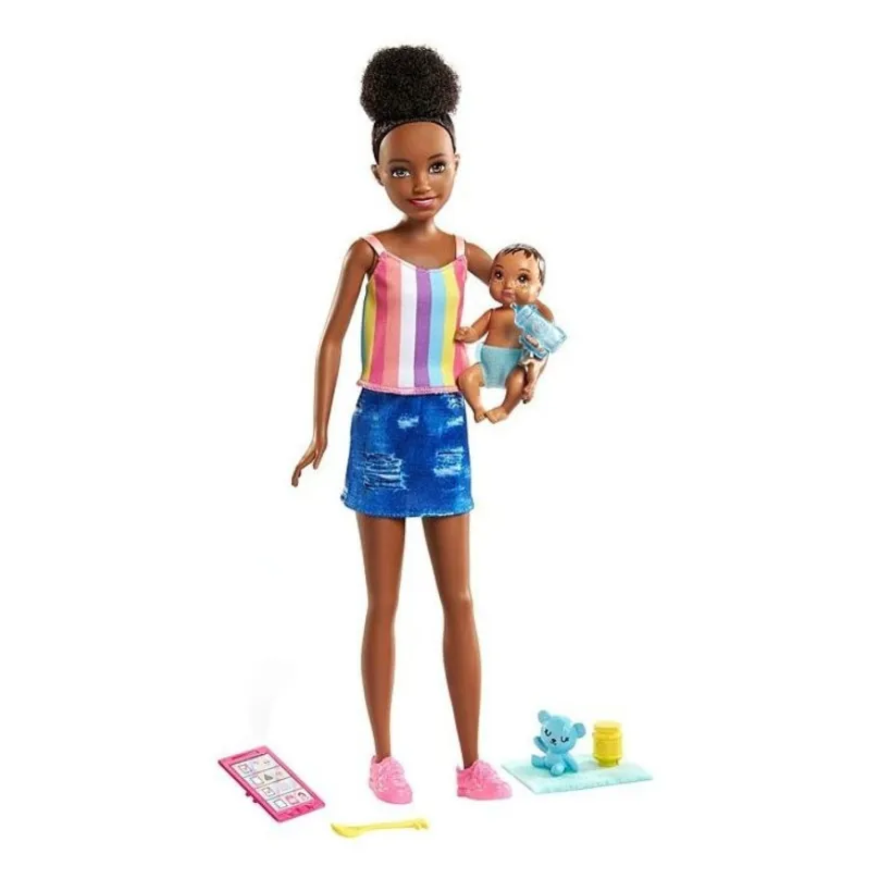 Barbie Opatrovateľka černoška + bábätko s doplnkami, Mattel GRP12