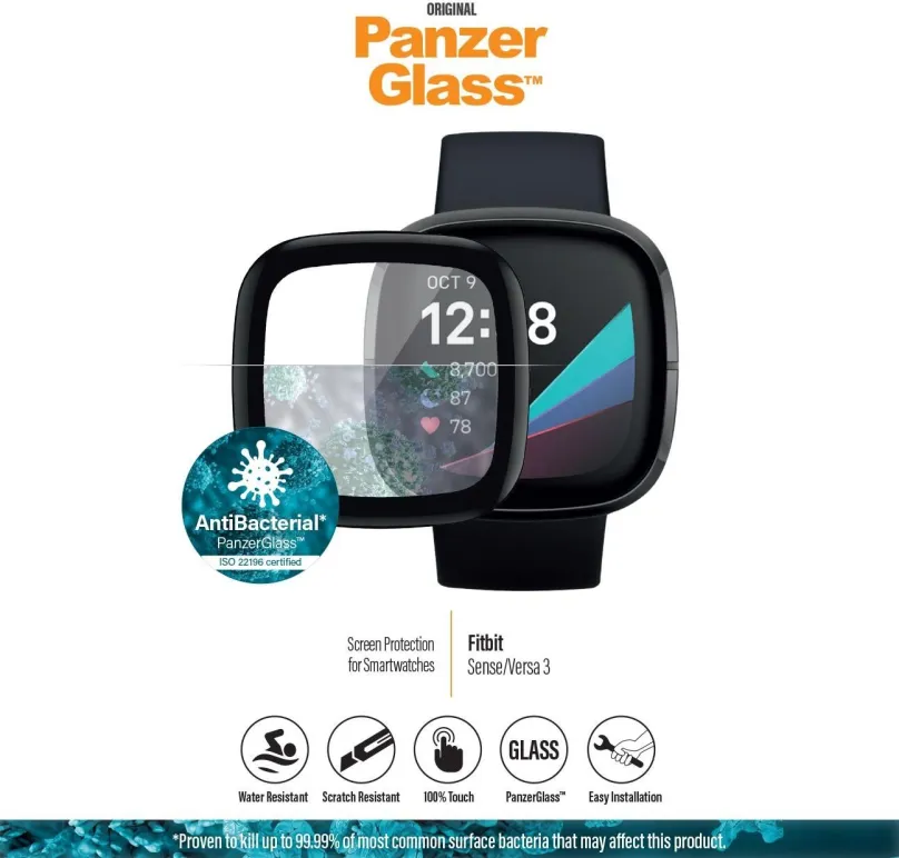 Ochranné sklo PanzerGlass SmartWatch Antibacterial pre Fitbit Sense/Versa 3