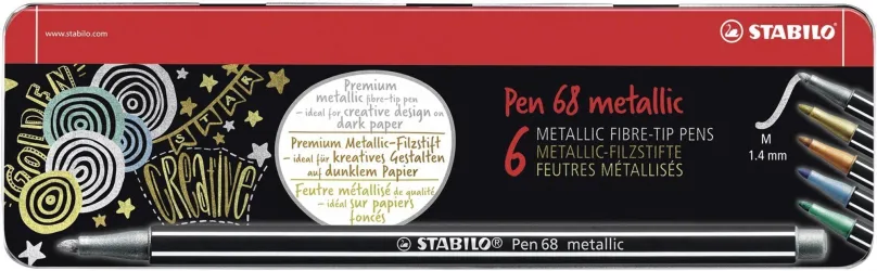 Fixy STABILO Pen 68 metallic kovové púzdro 6 farieb