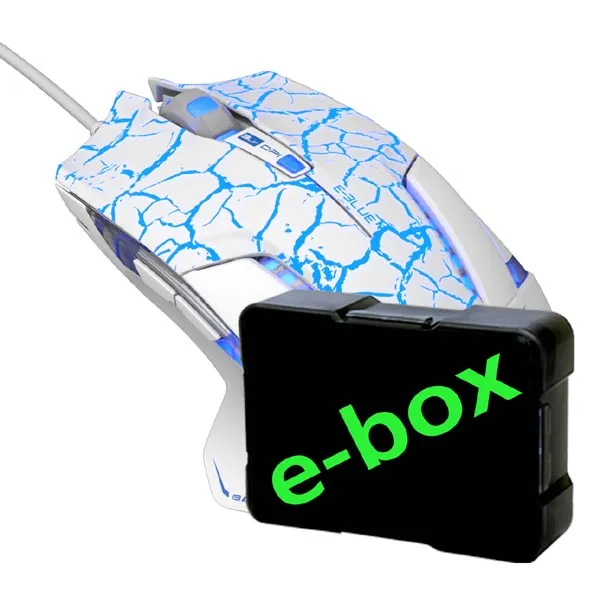 E-blue Myš Mazer Pro, 2500DPI, optická, 6tl., drôtová USB, bielo-modrá, herná, e-box