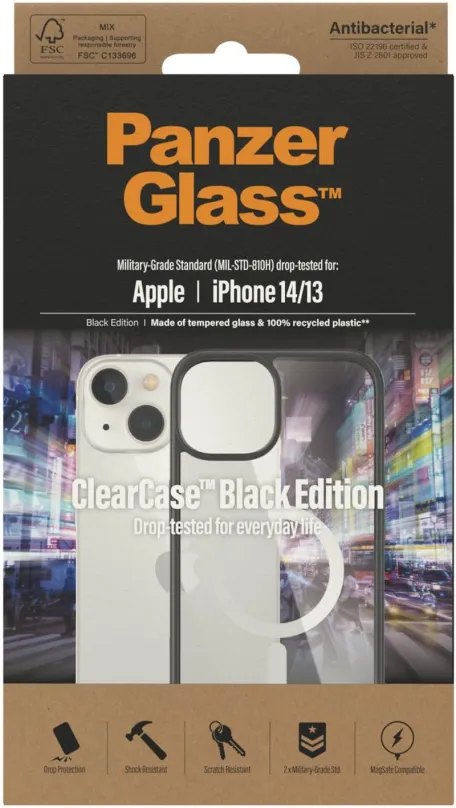 Kryt na mobil PanzerGlass ClearCase Apple iPhone 14 (Black edition) s MagSafe, pre Apple a