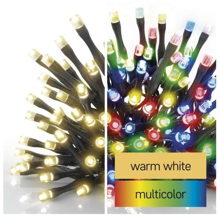 Svetelná reťaz EMOS LED vianočná reťaz 2v1, 10 m, vonkajšia aj vnútorná, teplá biela/multicolor, programy