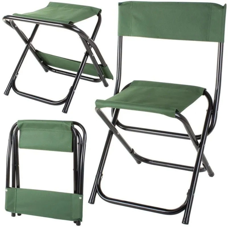 Kempingová stolička Verk 01671 Kempingová skladacia stolička 2 v 1 zelená