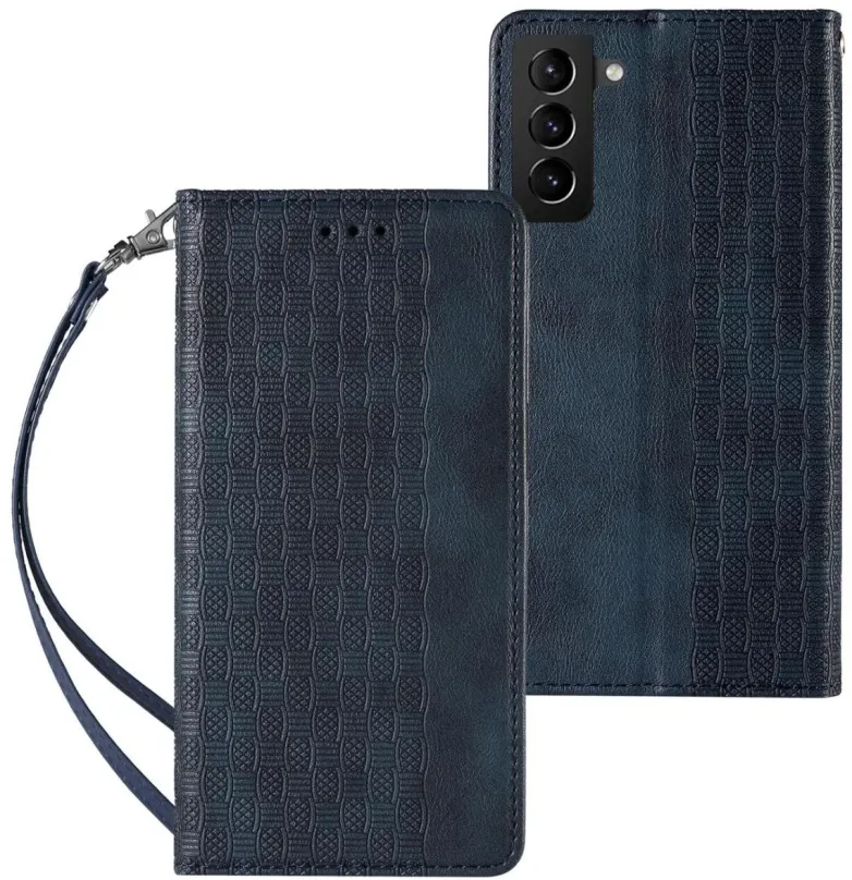 Puzdro na mobil Magnet Strap knižkové kožené puzdro na Samsung Galaxy S22, modré