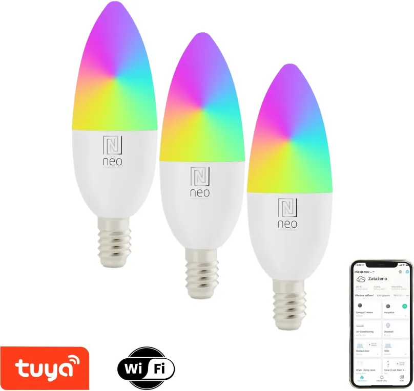 LED žiarovka IMMAX NEO LITE SMART LED žiarovka E14 6W farebná a biela WiFi set 3ks