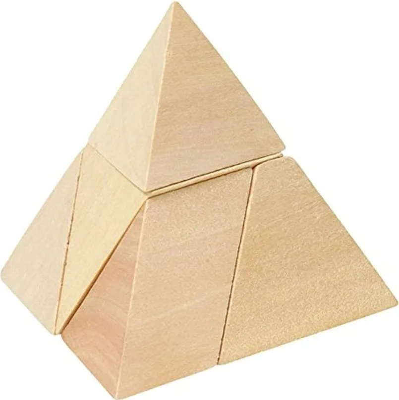 GOKI Drevený hlavolam 3D Trojboká pyramída v bavlnenom vrecúšku