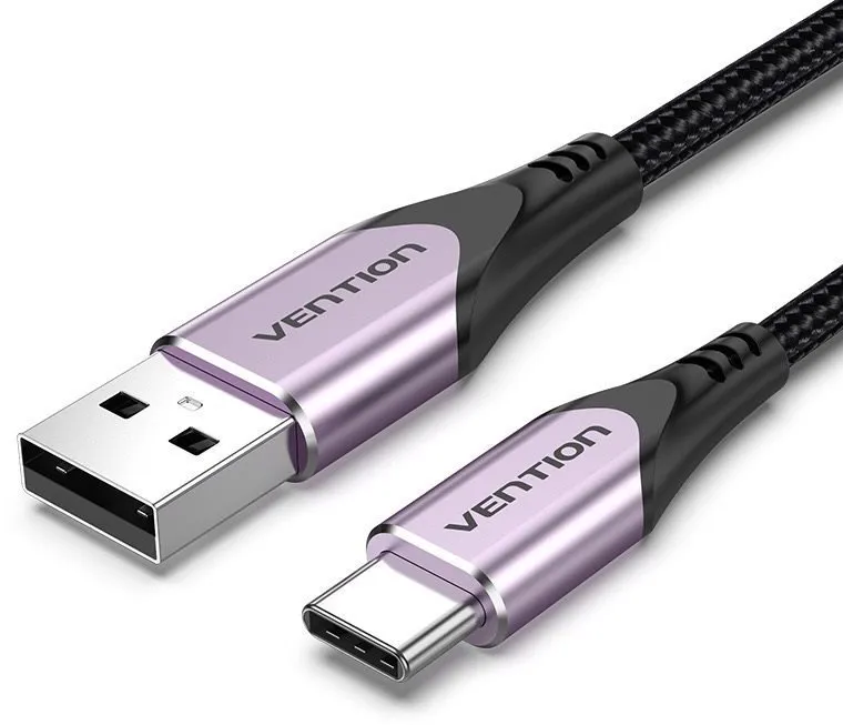Dátový kábel Vention Cotton Braided USB-C to USB 2.0 Cable Purple 1M Aluminum Alloy Type
