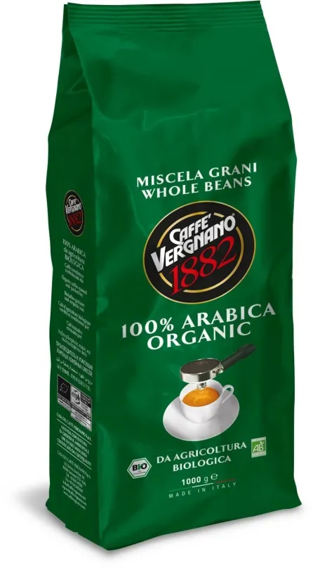 Káva Vergnano Biologica, zrnková, 1000g, zrnková, 100% arabica, pôvod Južná Amerika a S