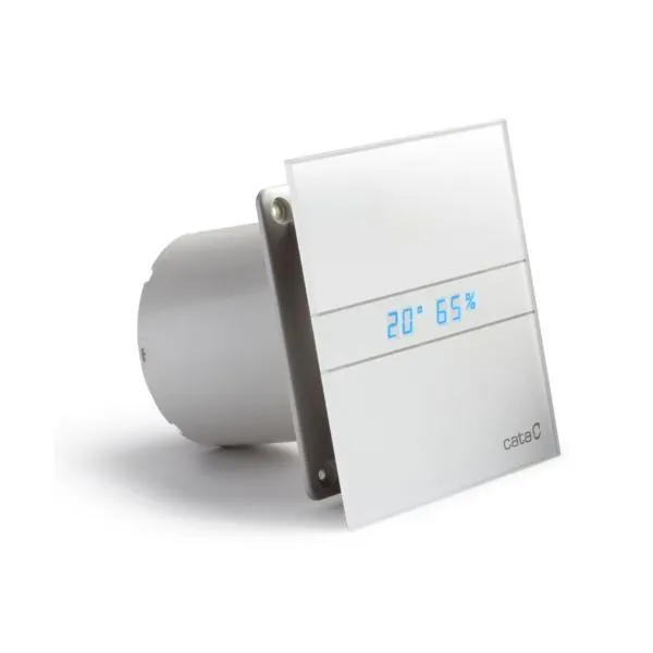 Axiálny ventilátor CATA e100 GTH sklo, hygro, časovač, biely