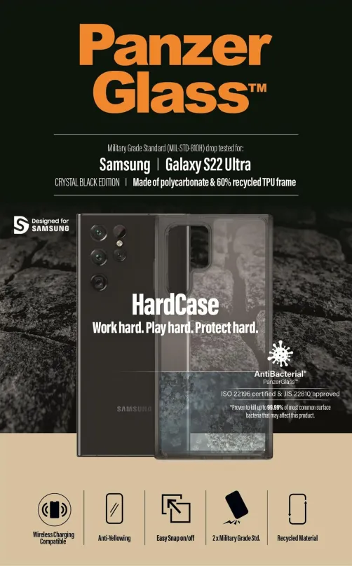 Kryt na mobil PanzerGlass HardCase Samsung Galaxy S22 Ultra, pre Samsung Galaxy S22 Ultra