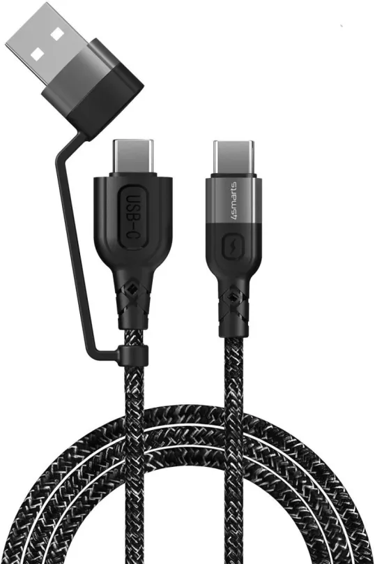 Dátový kábel 4smarts USB-A a USB-C do USB-C Cable ComboCord CA 1.5m fabric monochrome