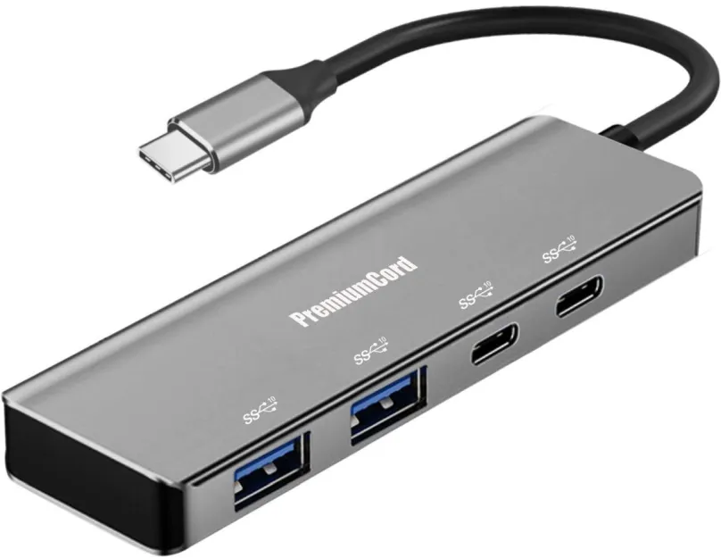 Replikátor portov PremiumCord 5G SuperSpeed Hub USB-C na 2x USB 3.2 C +2x USB 3.2 A, Aluminum
