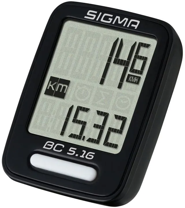 Cyklocomputer Sigma BC 5.16, káblový, funkcia autoštart a autostop, meranie aktuálne rýchl