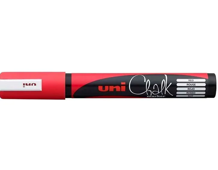 Kriedový popisovač Uni Chalk Marker PWE-5M, 1,8-2,5 mm Farba: Červená