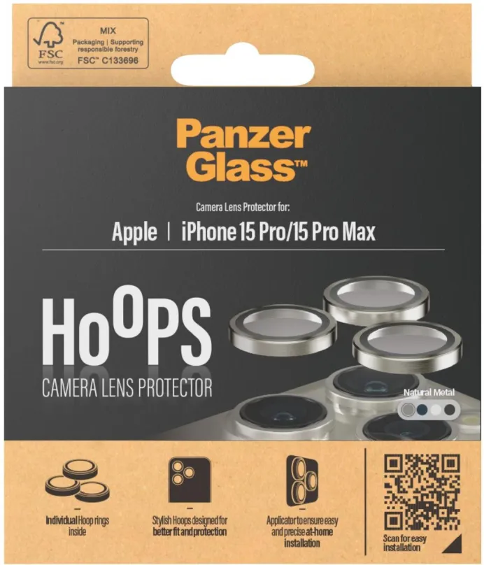Ochranné sklo PanzerGlass HoOps Apple iPhone 15 Pro/15 Pro Max - ochranné krúžky pre šošovky fotoaparátu - prírodné