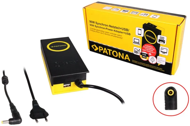 Napájací adaptér PATONA k ntb/ 19V/4.7A 90W/ konektor 5.5x3mm/ + výstup USB