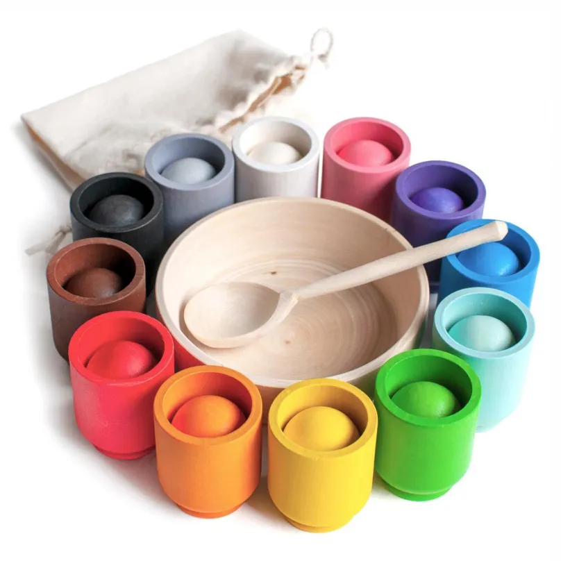 Vzdelávacia sada Ulanik Montessori drevená hračka "Balls in cups"