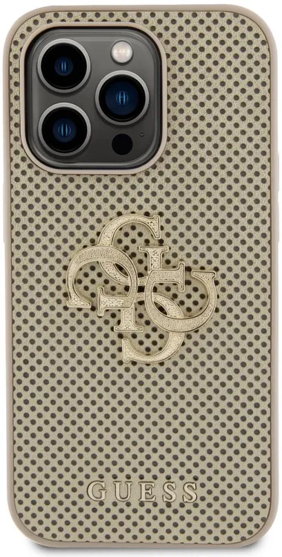 Kryt na mobil Guess PU Perforated 4G Glitter Metal Logo Zadný Kryt pre iPhone 14 Pro Gold