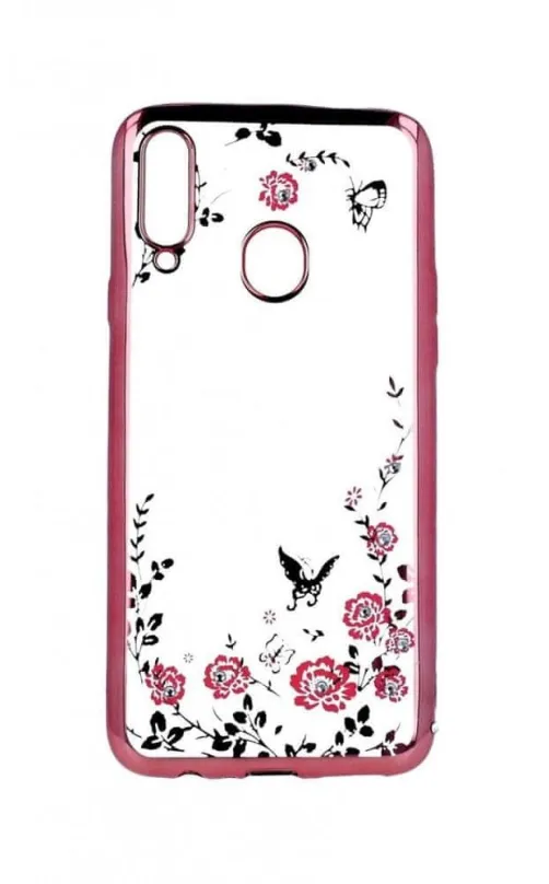 Kryt na mobil TopQ Samsung A20s silikón ružový s ružovými kvetmi 55379