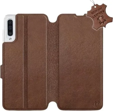 Kryt na mobil Flip púzdro na mobil Samsung Galaxy A50 - Hnedé - kožené - Brown Leather