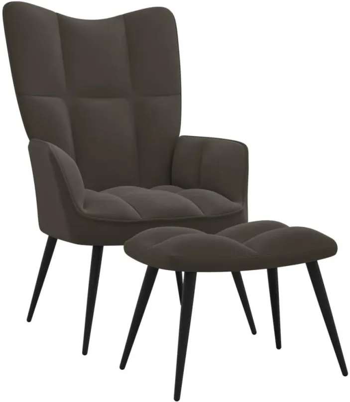 Kreslo Relaxačné kreslo so stoličkou tmavo šedé zamat, 328085