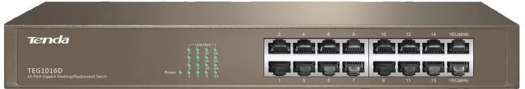 Switch Tenda TEG1016D, do racku, 16x RJ-45, 16x 10/100/1000Base-T, prenosová rýchlosť LAN