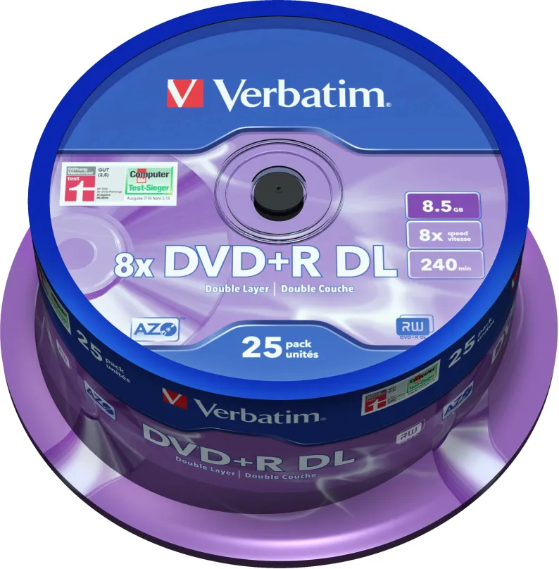 Médiá VERBATIM DVD+R DL AZO 8,5 GB, 8x, spindle 25 ks