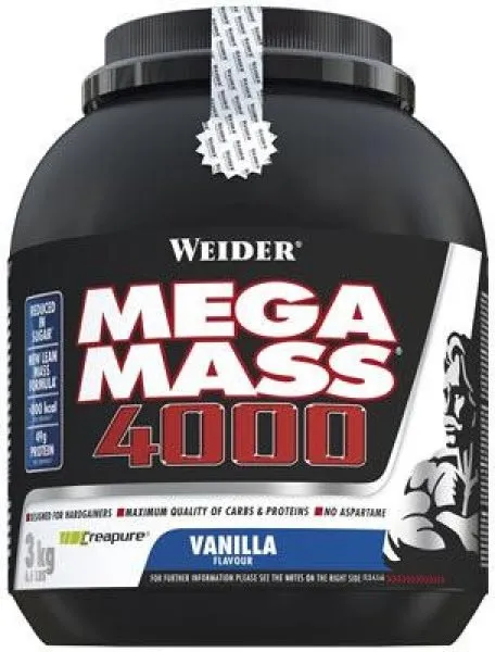 Gainer Weider Mega Mass 4000, 3kg, čokoláda, energetická hodnota 86,52 kcal/100 g