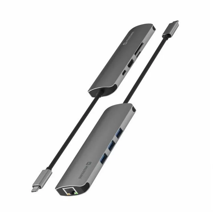 Replikátor portov Swissten USB-C HUB 8-IN-1 (USB-C PD, HDMI 4K, LAN RJ45, 3x USB 3.0, SD, MICRO SD) Aluminium